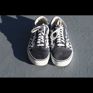 Vans Old Skool Navy Blue & White Racer Flame  Checkerboard